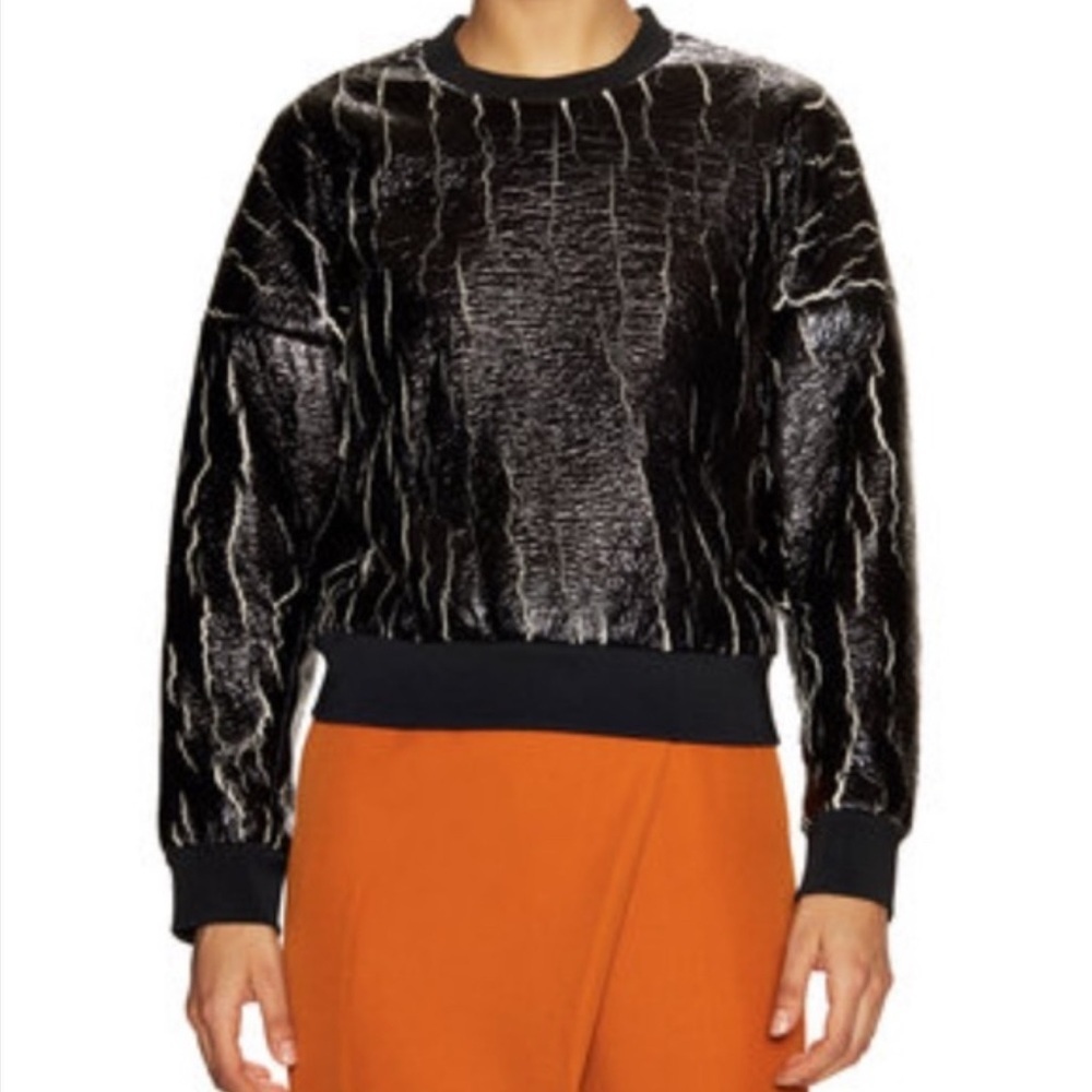 3.1 Phillip Lim Black Crinkled Velvet Sweatshirt
